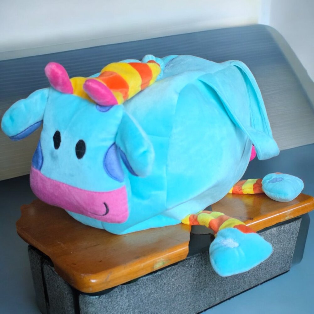 VINTAGE SASSAFRAS Blue Cow Plush Kids Overnight Tote Travel Bag